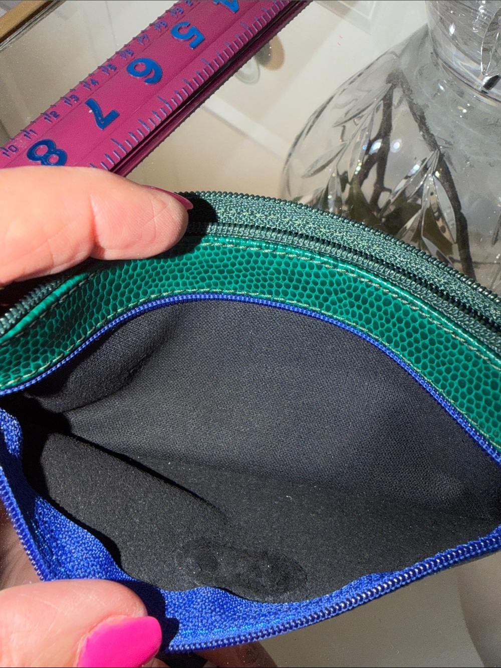Bottega Veneta Blue and Green Textured Leather Zip Pouch - Picture 8 of 8